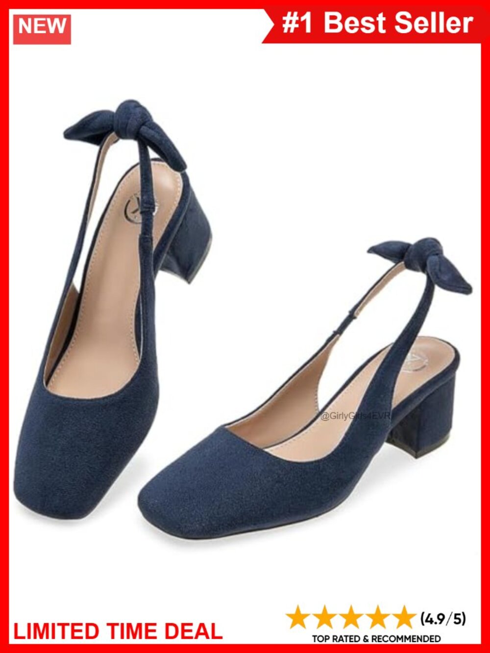 Faux Suede Slingback Block Heel Pumps with Bow Square Toe
